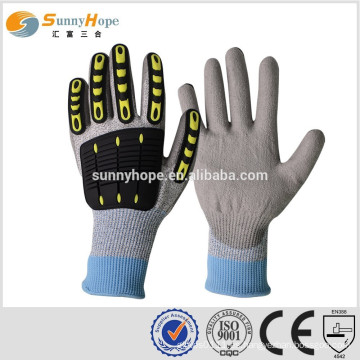 Sunnyhope TPR gris PU recubierto Guantes industriales de seguridad con chip